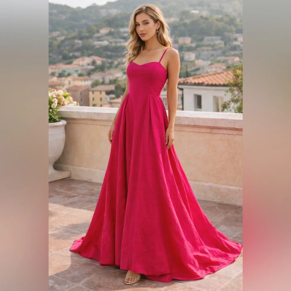Abercrombie & Fitch Fuschia Pink Open Back Maxi Dress Gown Cotton Formal LT